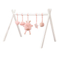Babygym i tre med hengeleker rosa 56x69 cm forfra
