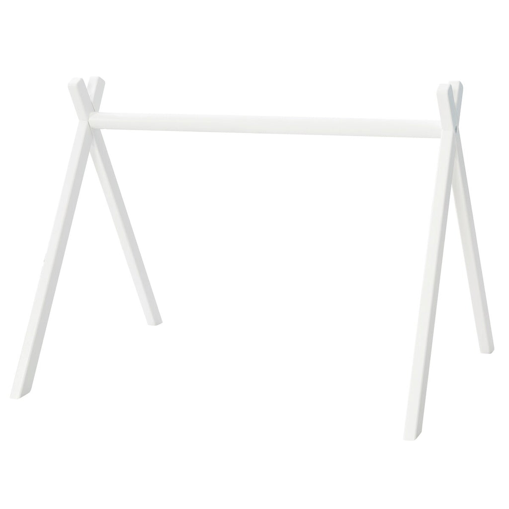 Detalj av hengeleker på Babygym i tre med hengeleker rosa 56x69 cm