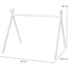 Nærbilde av treverket på Babygym i tre med hengeleker rosa 56x69 cm