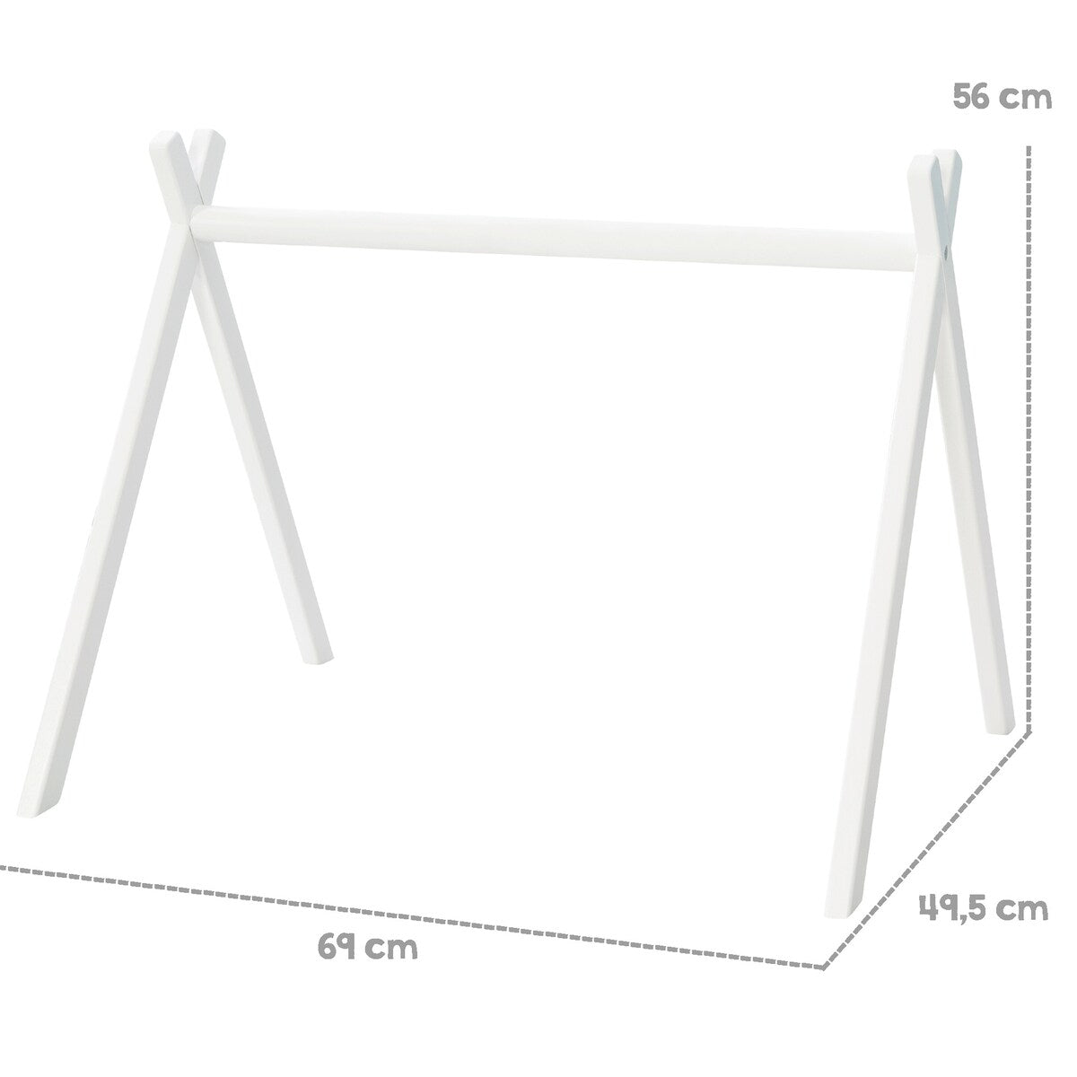 Nærbilde av treverket på Babygym i tre med hengeleker rosa 56x69 cm