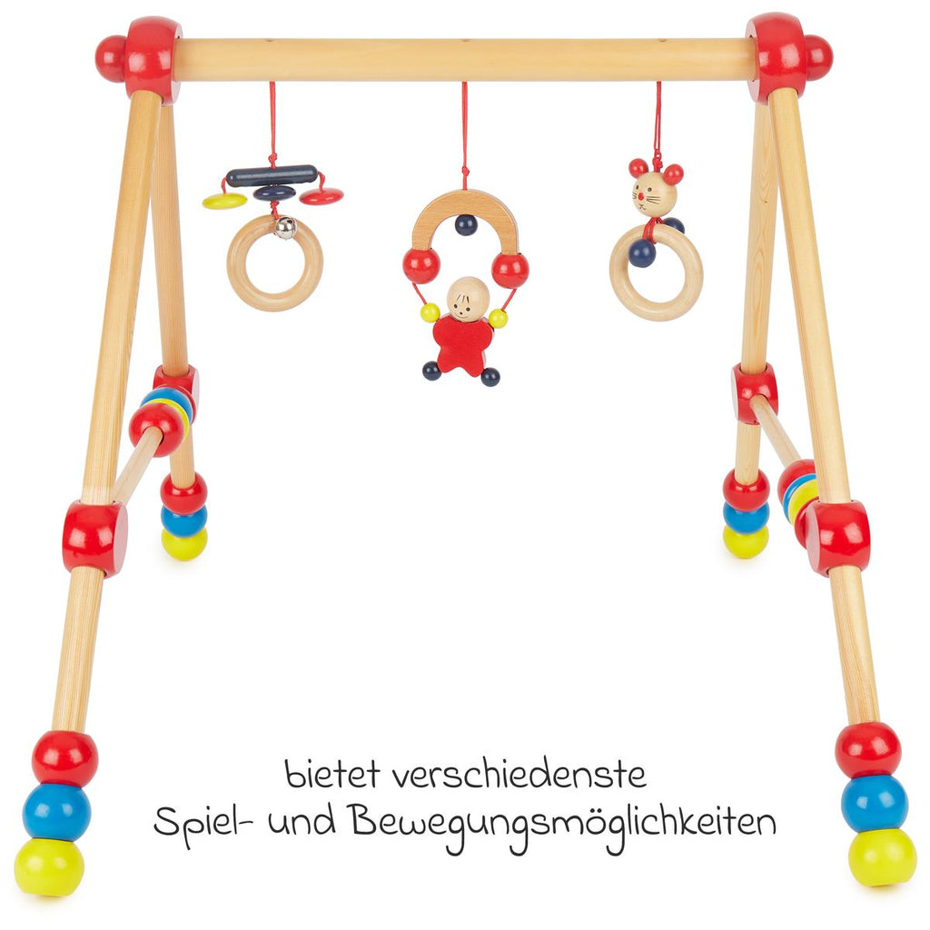Babygym i tre med hoydejustering fra fodsel - Bieco naerbilde av justeringsmekanisme
