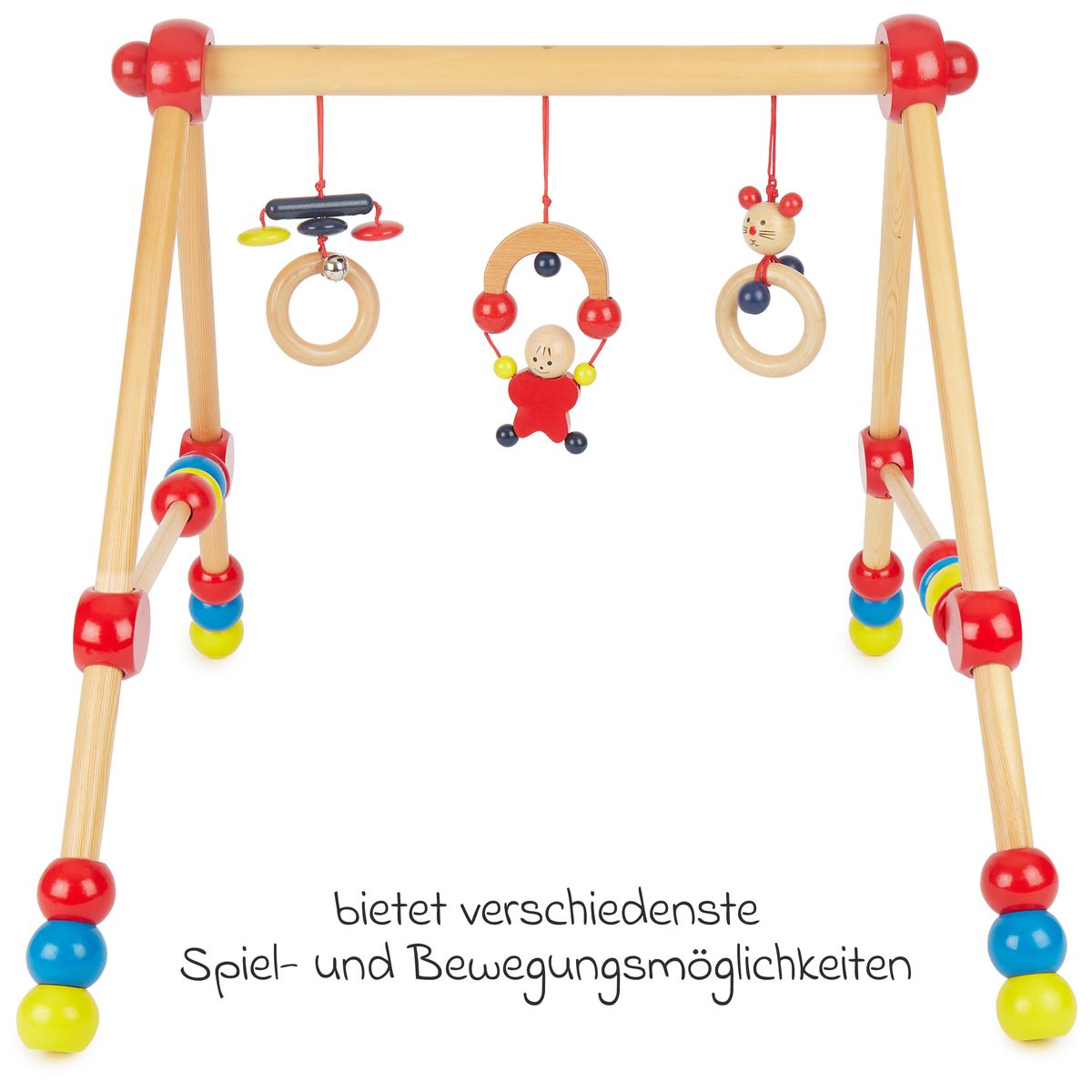 Babygym i tre med hoydejustering fra fodsel - Bieco naerbilde av justeringsmekanisme