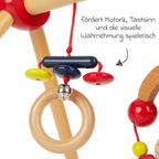 Babygym i tre med hoydejustering fra fodsel - Bieco oversikt med leker