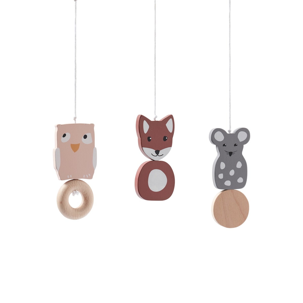 Babygymfigurer i tre Edvin 3-pack i bøk forfra