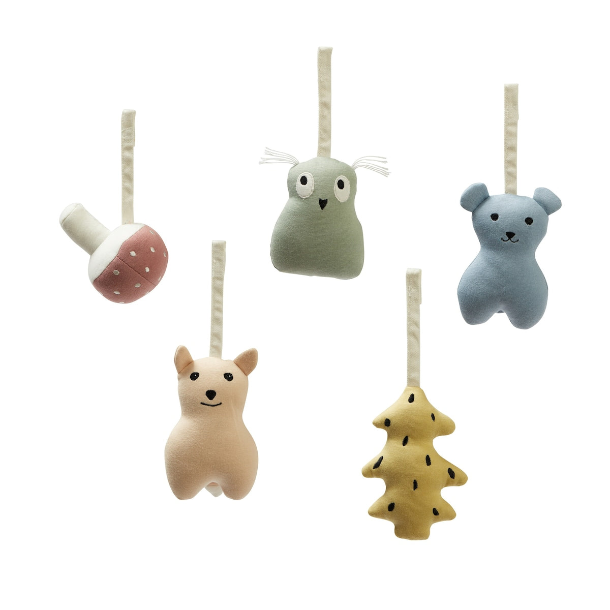 Nærbilde av stoff og borrelås på Babygymfigurer Edvin skog 5-pack