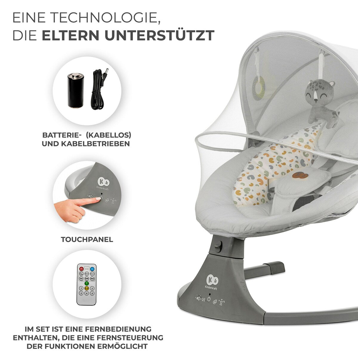 Babyhuske LUMI 2in1 fra fødsel til 9 kg med Bluetooth - Kinderkraft