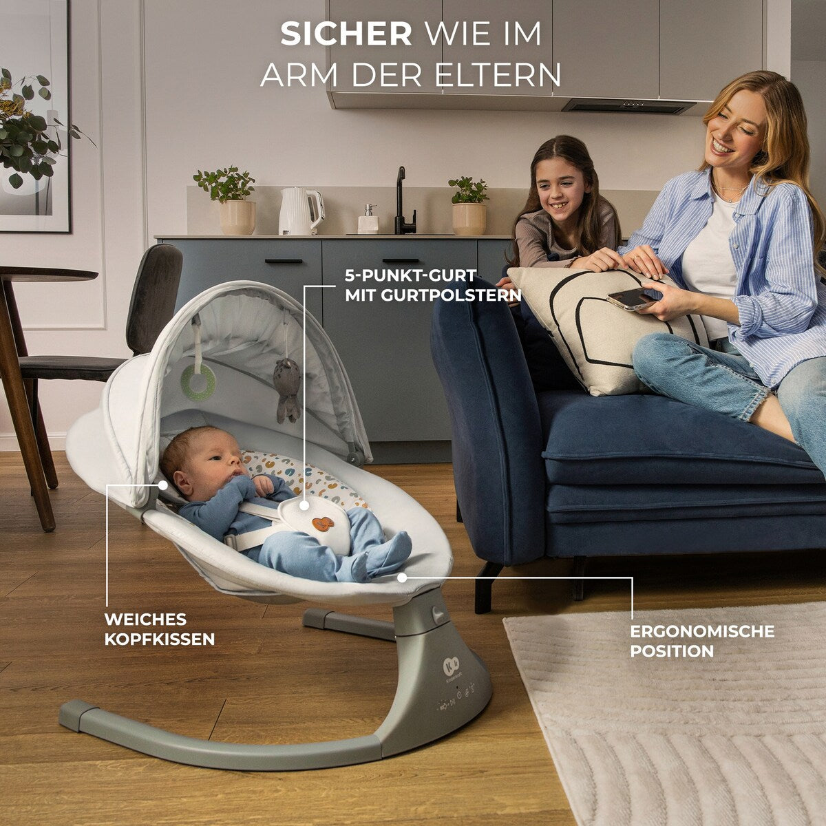 Babyhuske LUMI 2in1 fra fødsel til 9 kg med Bluetooth - Kinderkraft