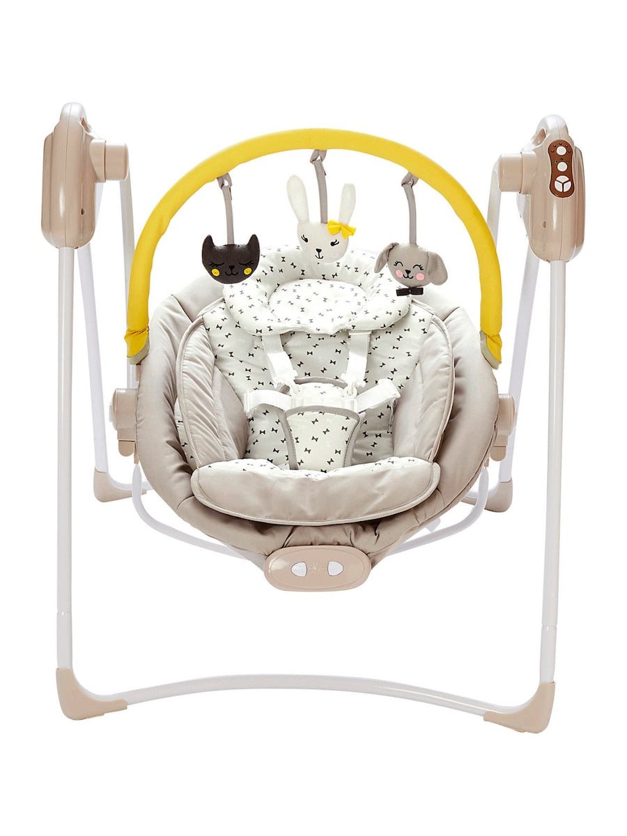 Nærbilde av stoff og metallramme på Babyhuske med lekebue MAGICMOUV