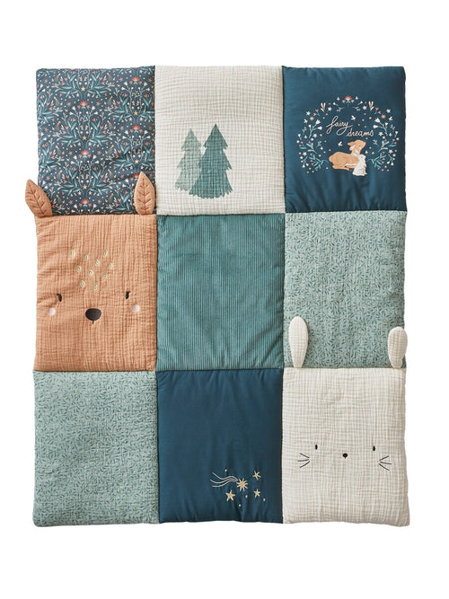 Babyleketeppe og lekegrindinnlegg MAGIC FOREST bomull forside med patchwork