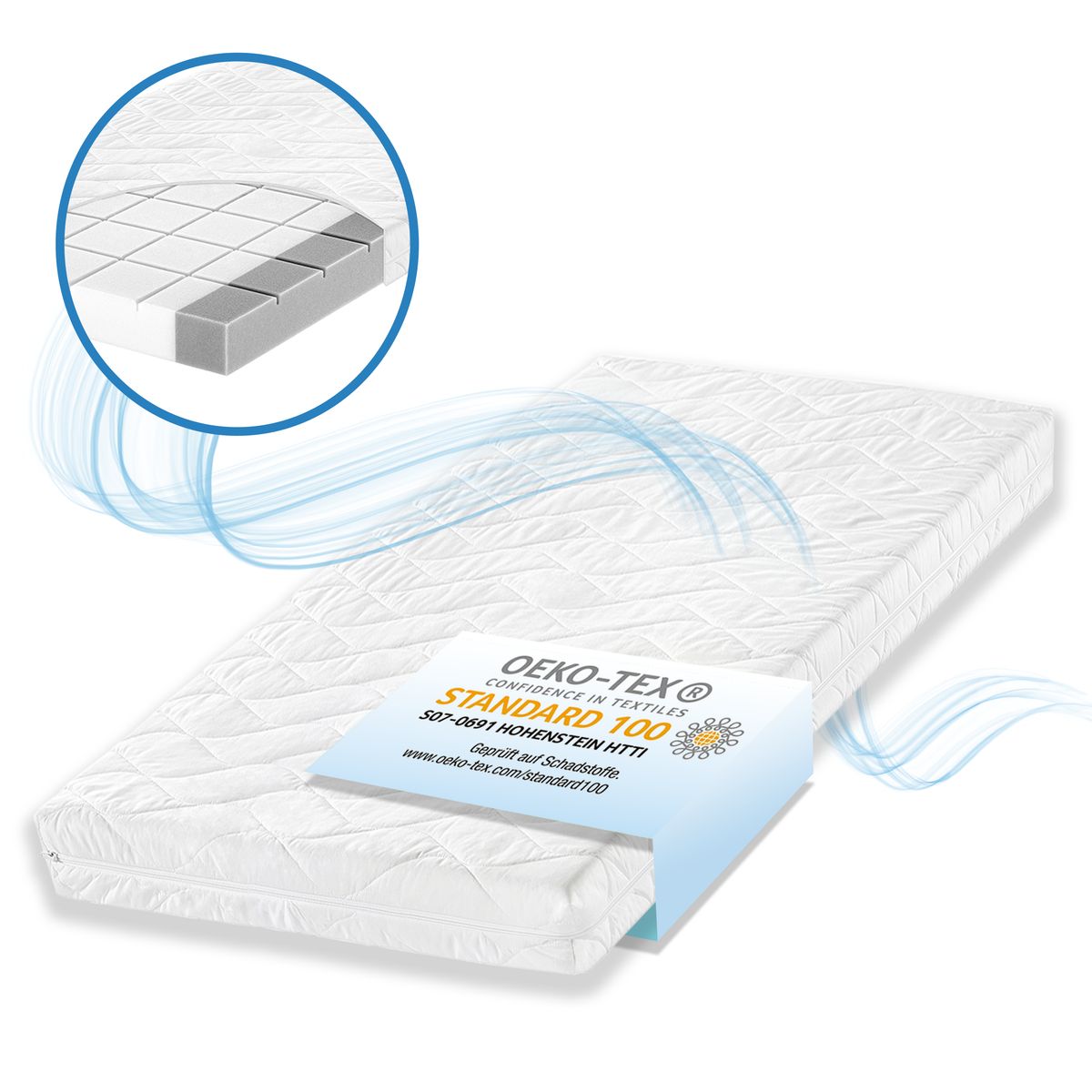 Babymadrass Air Allround 70 x 140 cm, Oeko-Tex fra Julius Zöllner sett forfra