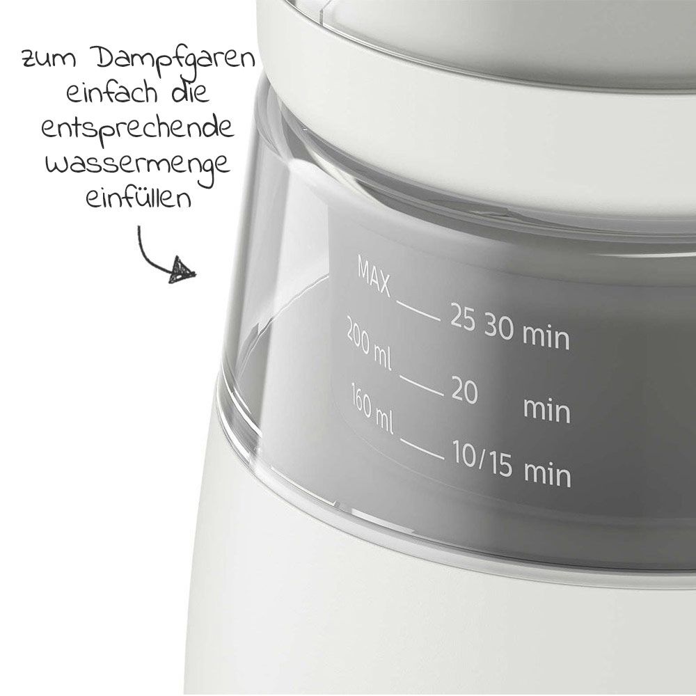 Detalj av kontrollpanel på Babymatkoker 4-i-1 med damping og mikser, grønn