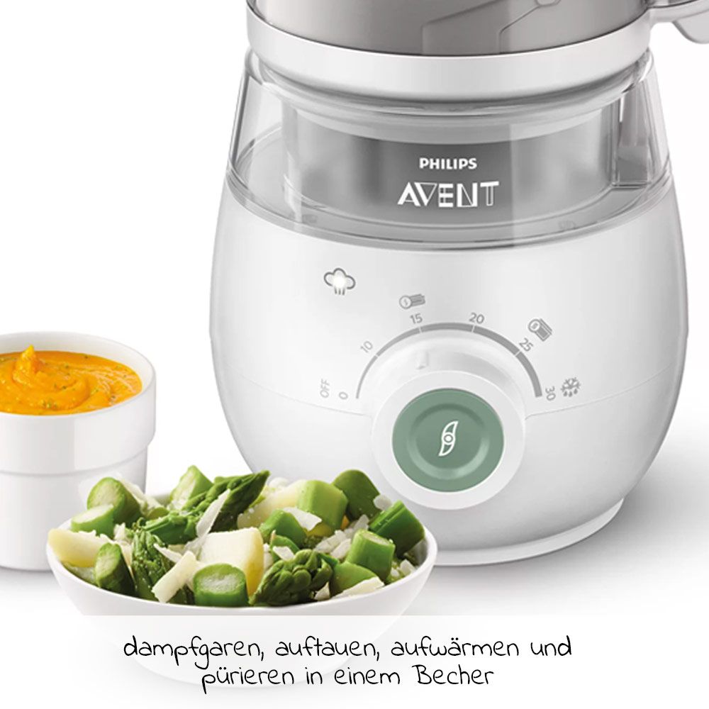 Nærbilde av dampbeholder på Babymatkoker 4-i-1 med damping og mikser, grønn