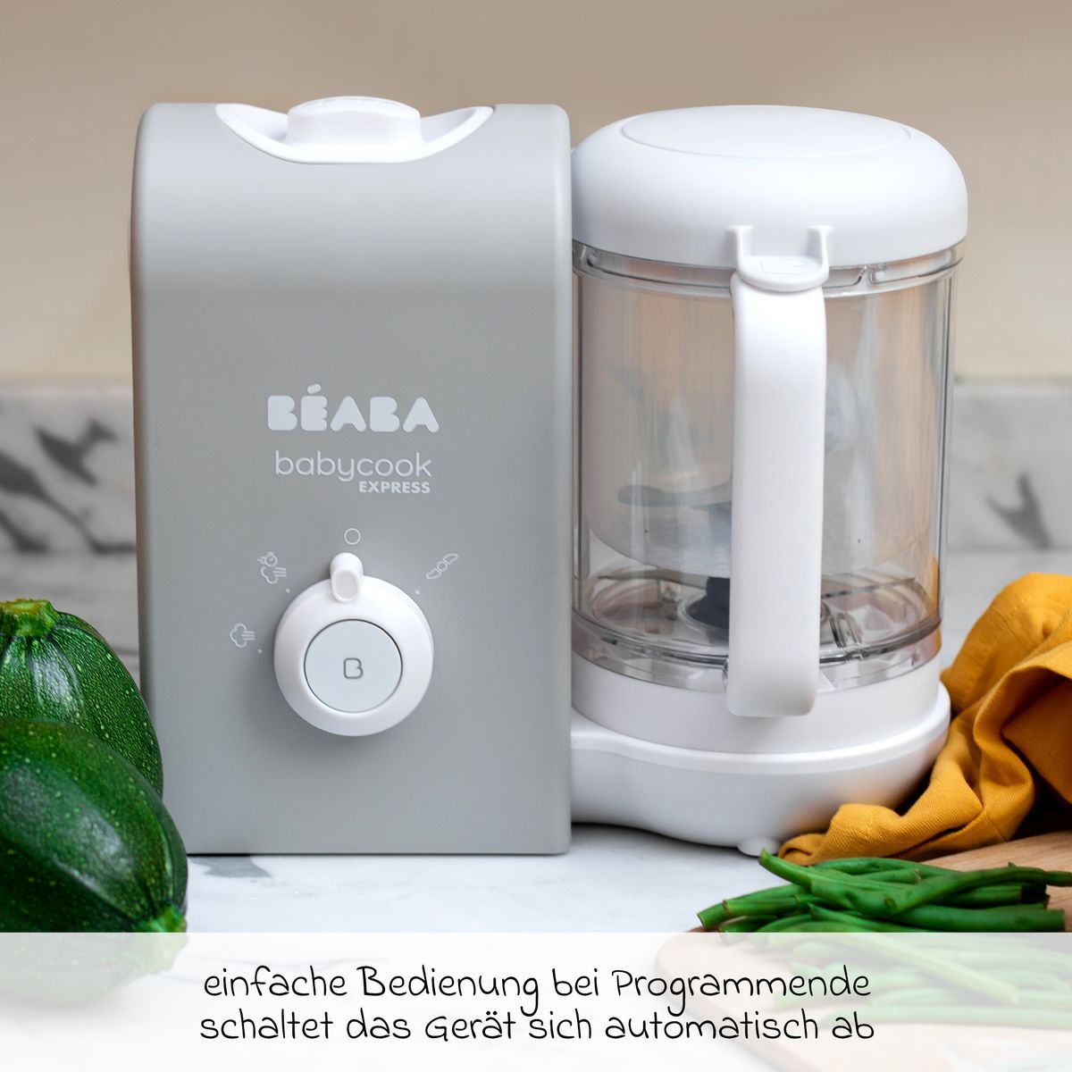 Babymatkoker Babycook Express 4-i-1 Velvet Grey i bruk med barnemat