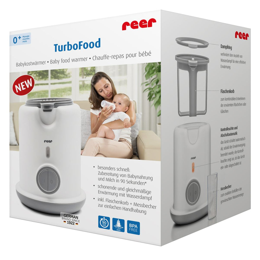 Babymatvarmer TurboFood med dampteknikk i hvit og grå farge