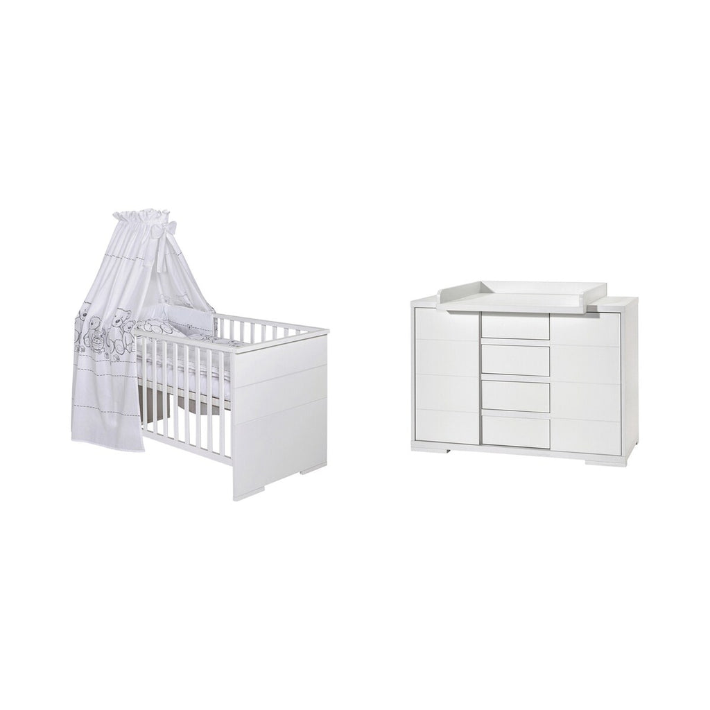 Babymøbelsett Maxx White 2 deler med seng og stellekommode front