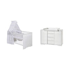 Babymøbelsett Maxx White 2 deler med seng og stellekommode front