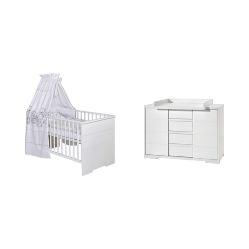 Babymøbelsett Maxx White 2 deler med seng og stellekommode front