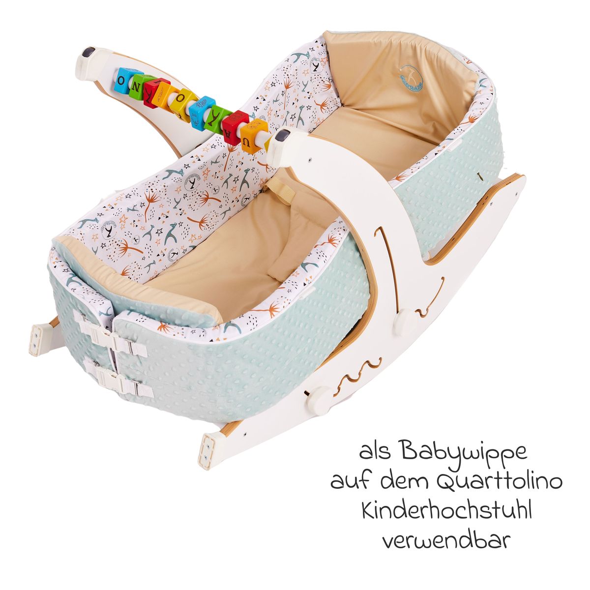 Detalj av kaldskummadrass i Babynest 4-i-1 med kaldskummadrass fra fødsel, blå/hvit