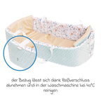 Babynest 4-i-1 med kaldskummadrass fra fødsel, blå/hvit sett fra siden