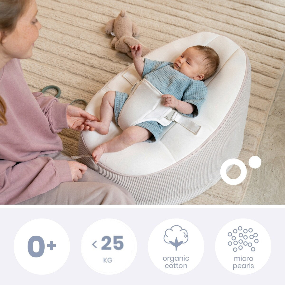 Babynest og sittesekk Seat'n Grow med sikkerhetssele