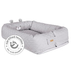 Babynest Style grå med bjørnemotiv - roba glidelås detalj