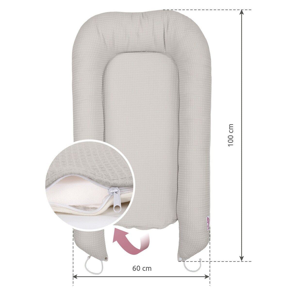 Babynest vaffelpiqué vendbart 90x50 cm bomull - babybay
