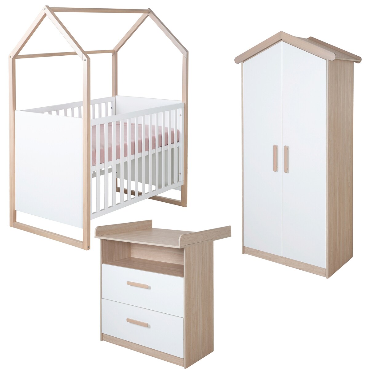 Babyromsmøbler Cabane 3 deler med husseng og garderobe bakside