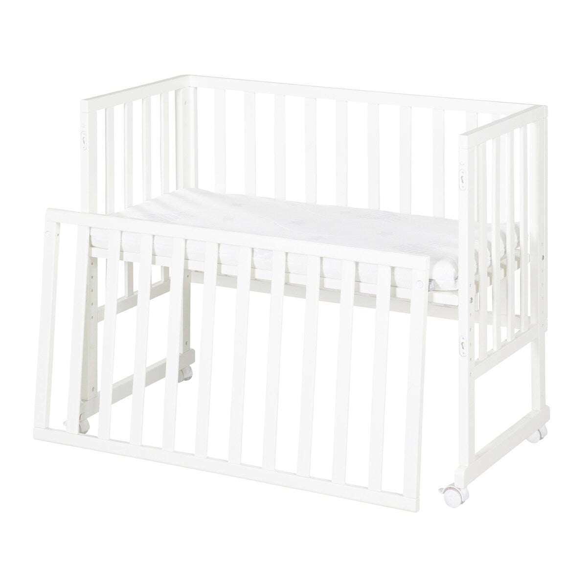 Babyseng og bedside-seng 3-i-1 med barriere og madrass forfra