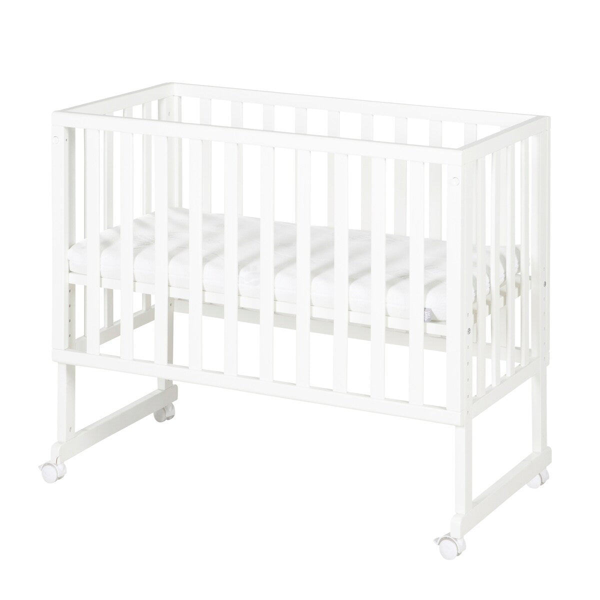 Babyseng og bedside-seng 3-i-1 med barriere og madrass detalj av barriere