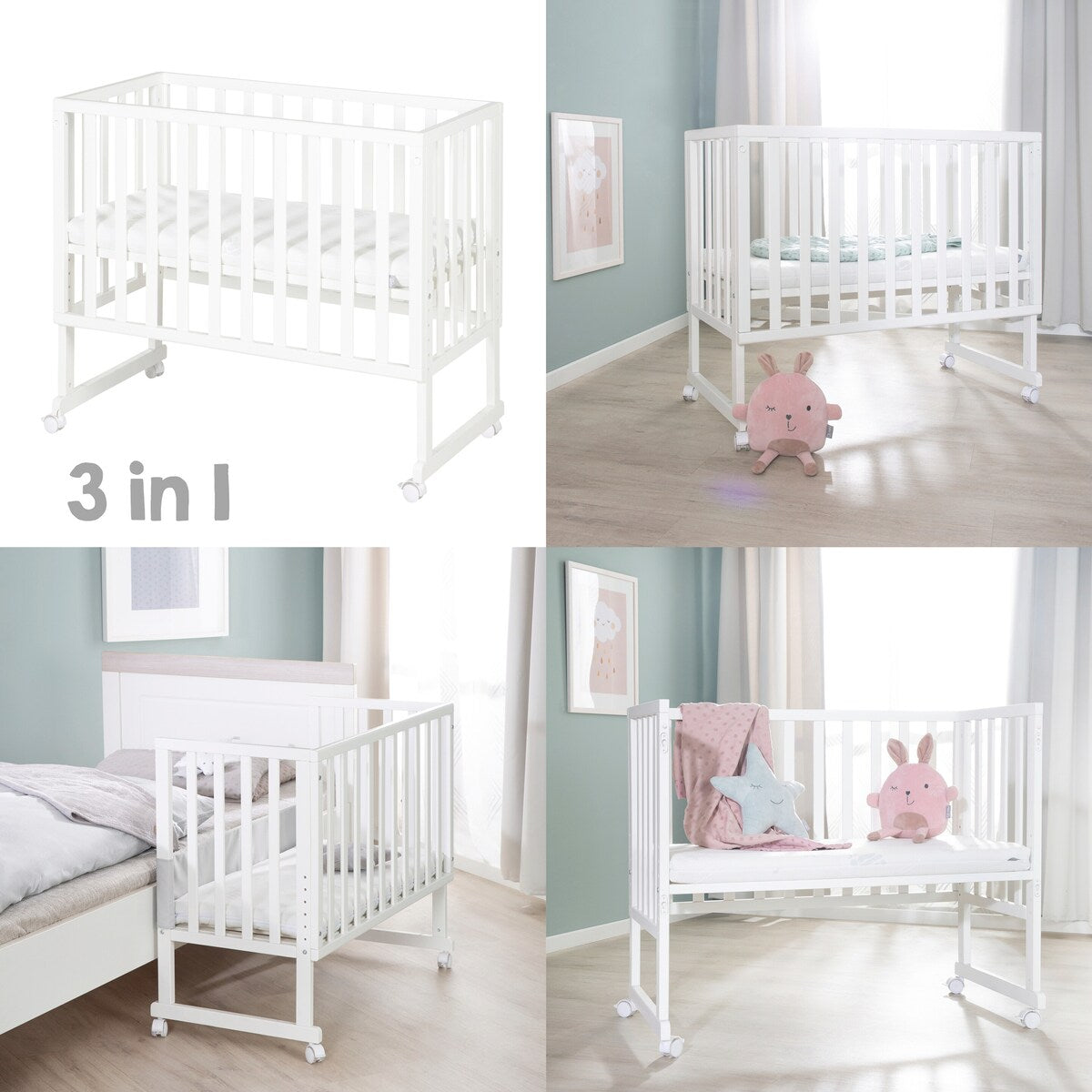 Babyseng og bedside-seng 3-i-1 med barriere og madrass nærbilde av madrass