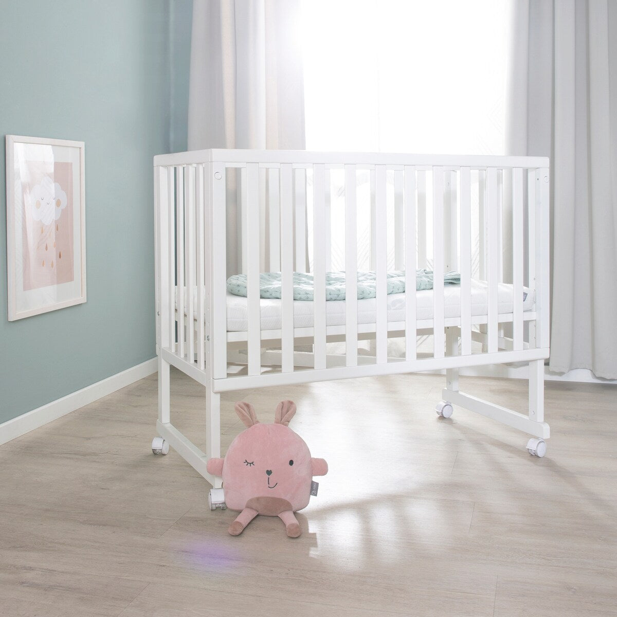 Babyseng og bedside-seng 3-i-1 med barriere og madrass - roba