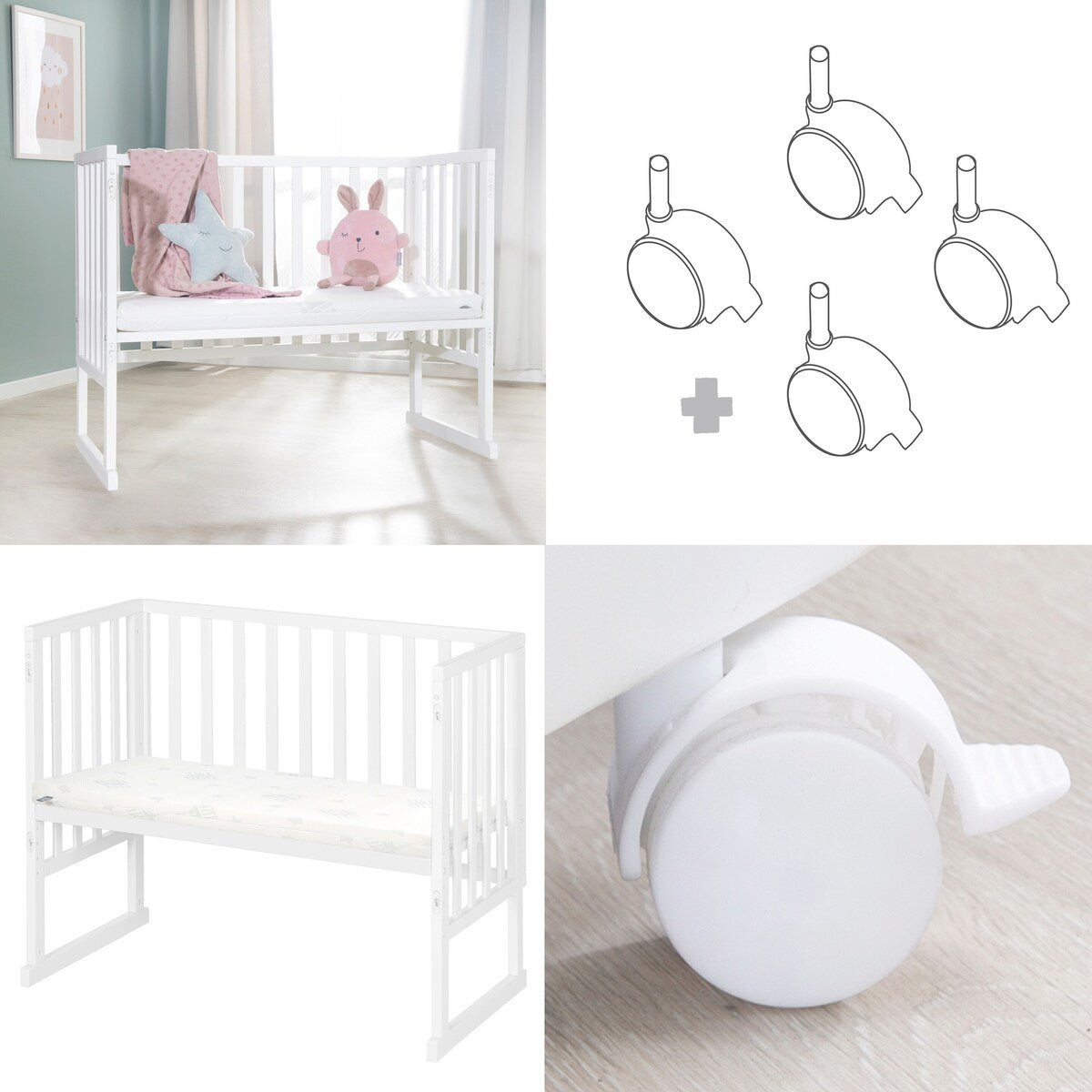 Babyseng og bedside-seng 3-i-1 med barriere og madrass - roba
