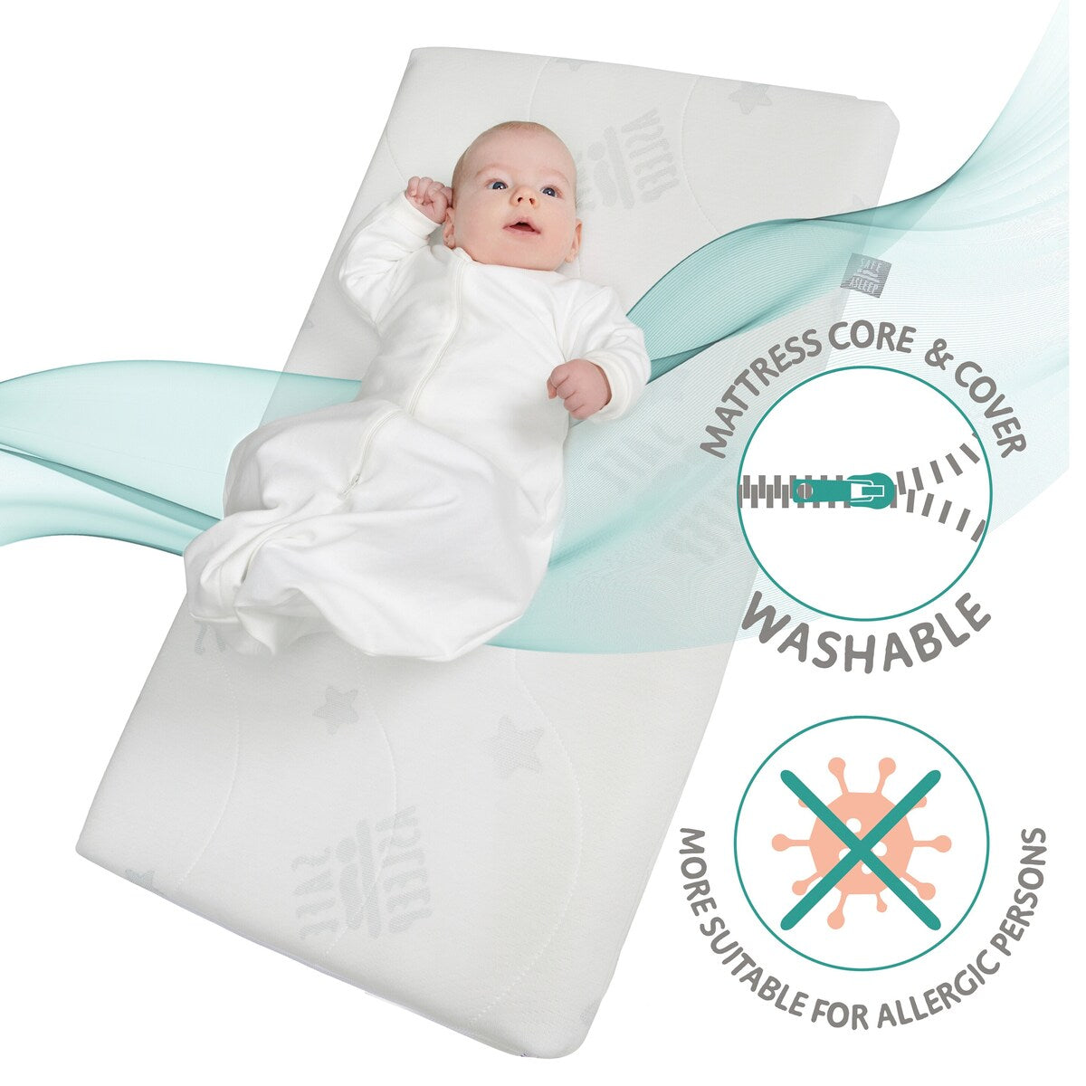 Babyseng og bedside-seng 3-i-1 med barriere og madrass - roba