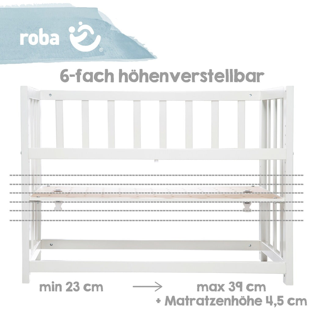 Babyseng 3-i-1 Sternenzauber grå med madrass og sengehimmel med polstret nest