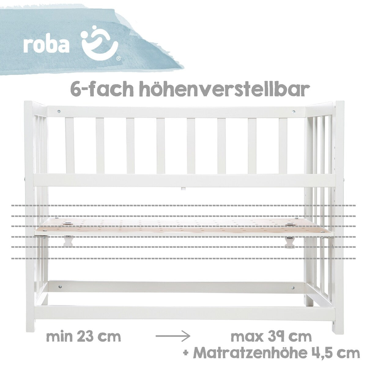Babyseng 3-i-1 Sternenzauber grå med madrass og sengehimmel med polstret nest