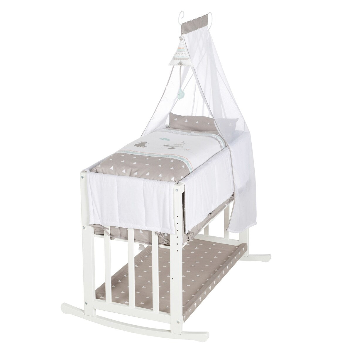 Babyseng 4-i-1 Indibär med vugge og bedside-funksjon forfra