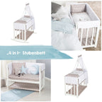 Detalj av tekstilene på Babyseng 4-i-1 Indibär med vugge og bedside-funksjon
