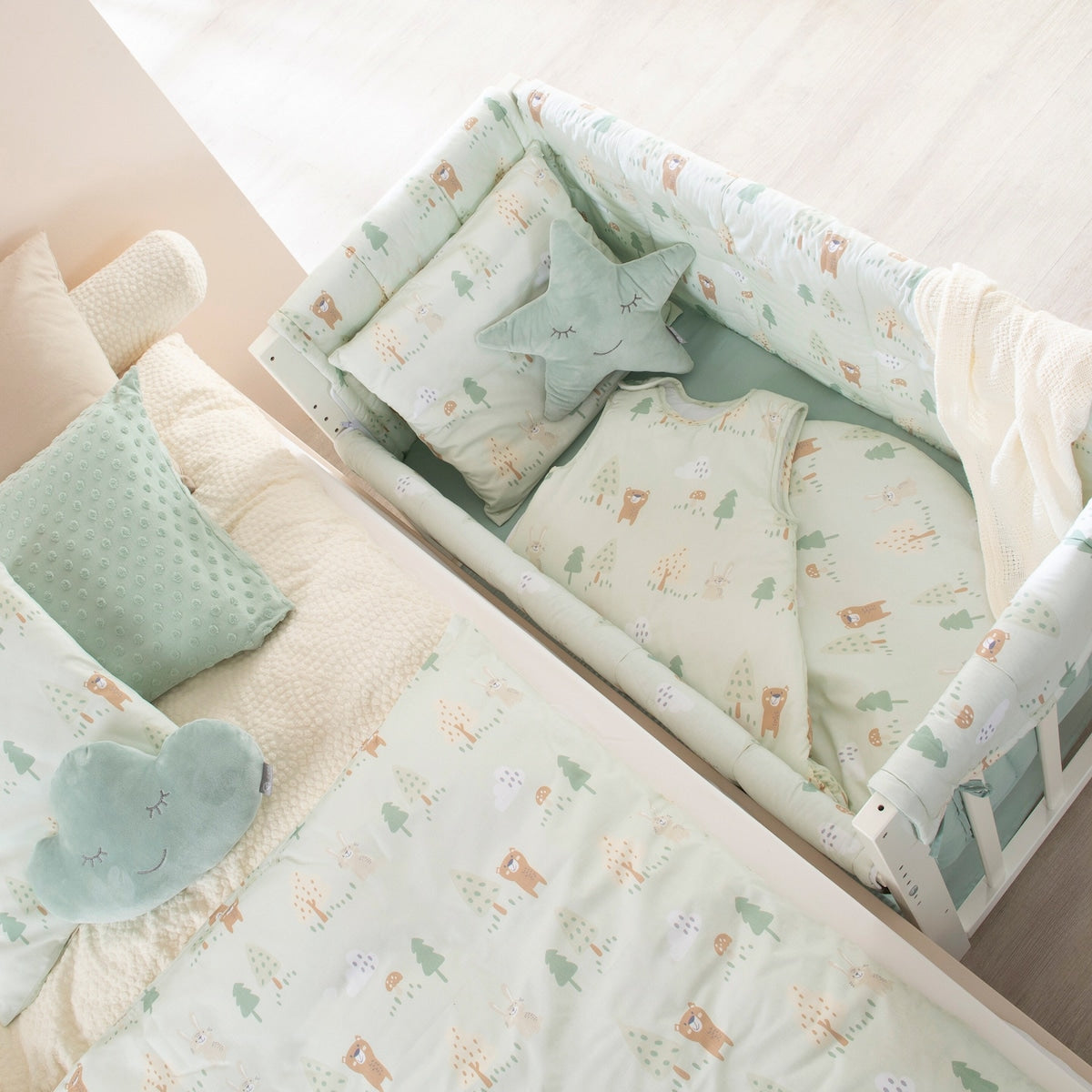 Babyseng 4-i-1 Woodland Buddies 45x90 cm justerbar høyde