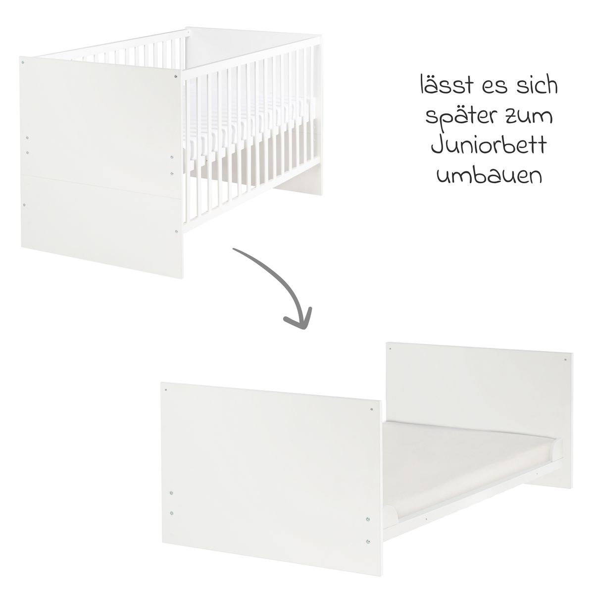 Babyseng Anton 70 x 140 cm med 3 høydeinnstillinger, hvit bakside