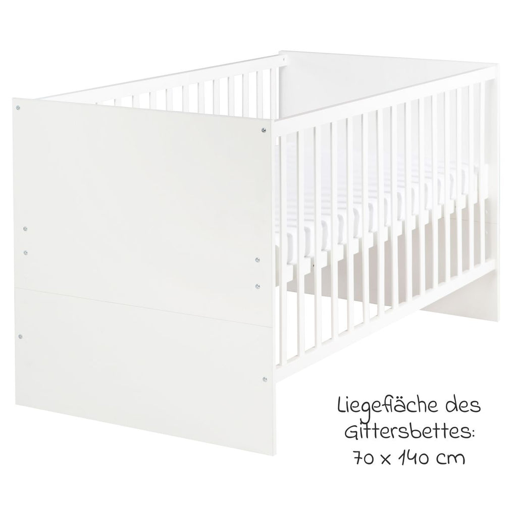 Babyseng Anton 70 x 140 cm med 3 høydeinnstillinger, hvit detalj av spiler