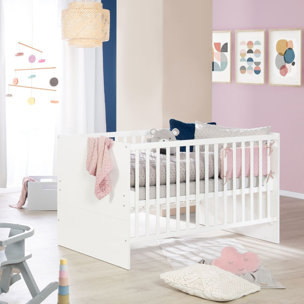 Babyseng Anton 70 x 140 cm med 3 høydeinnstillinger, hvit justerbar liggeflate
