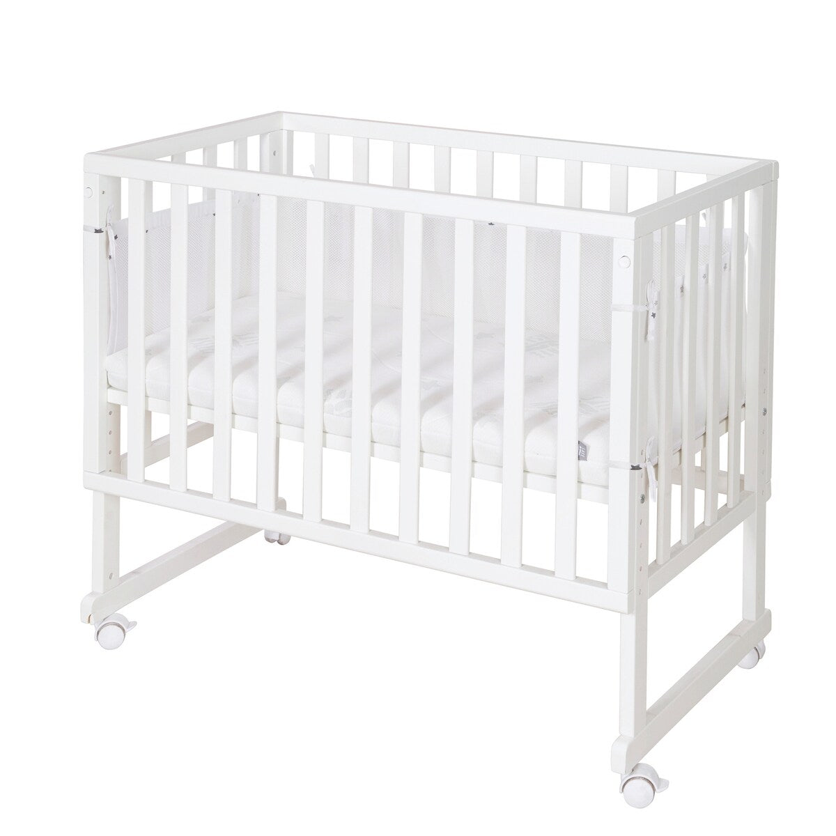 Babyseng og bedside-seng 3-i-1 med barriere Sternenzauber grå - roba forfra