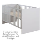 Nærbilde av Babyseng Lea 70 x 140 cm med 3 høydeinnstillinger grå