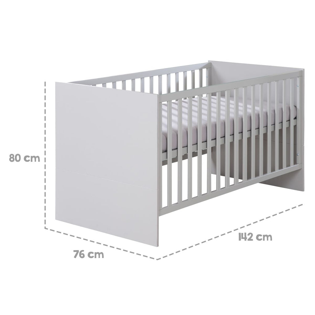 Babyseng Lea 70 x 140 cm med 3 høydeinnstillinger grå med uttakbare spiler
