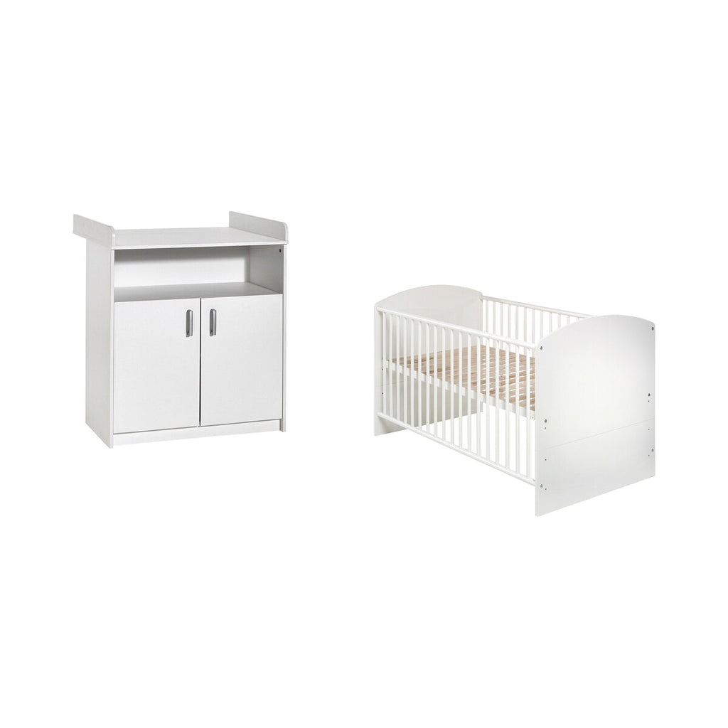 Babyseng og stellekommode Classic White 70x140 cm forfra