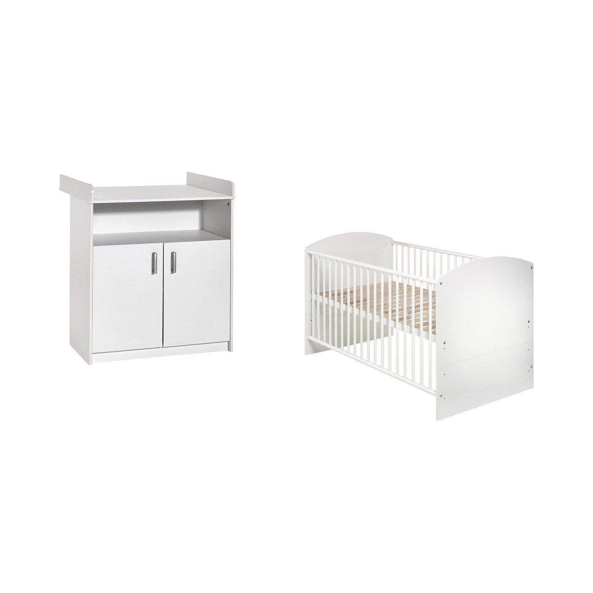 Babyseng og stellekommode Classic White 70x140 cm forfra