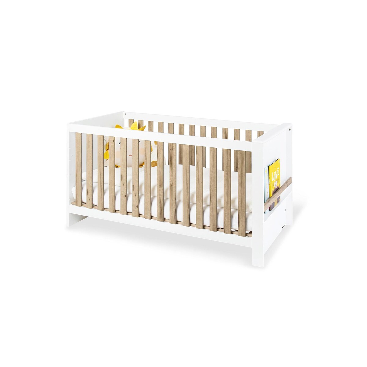 Babyseng og stellekommode Lova bred hvit eik bakside