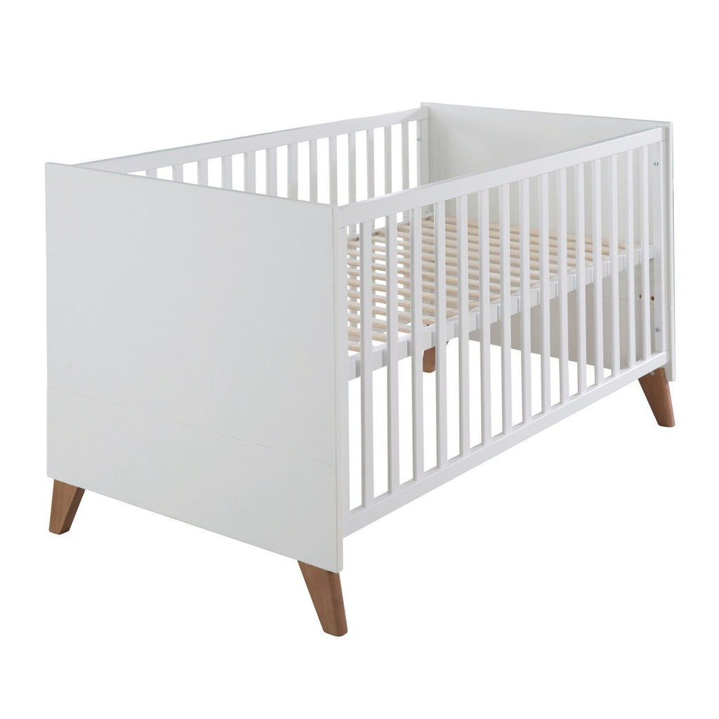 Babyseng og stellekommode Ole hvit/mørk eik, 70x140 cm - roba