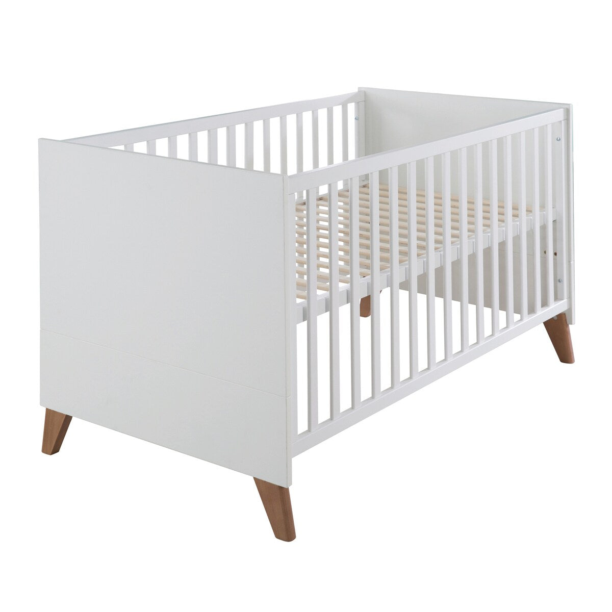 Babyseng og stellekommode Ole hvit/mørk eik, 70x140 cm - roba