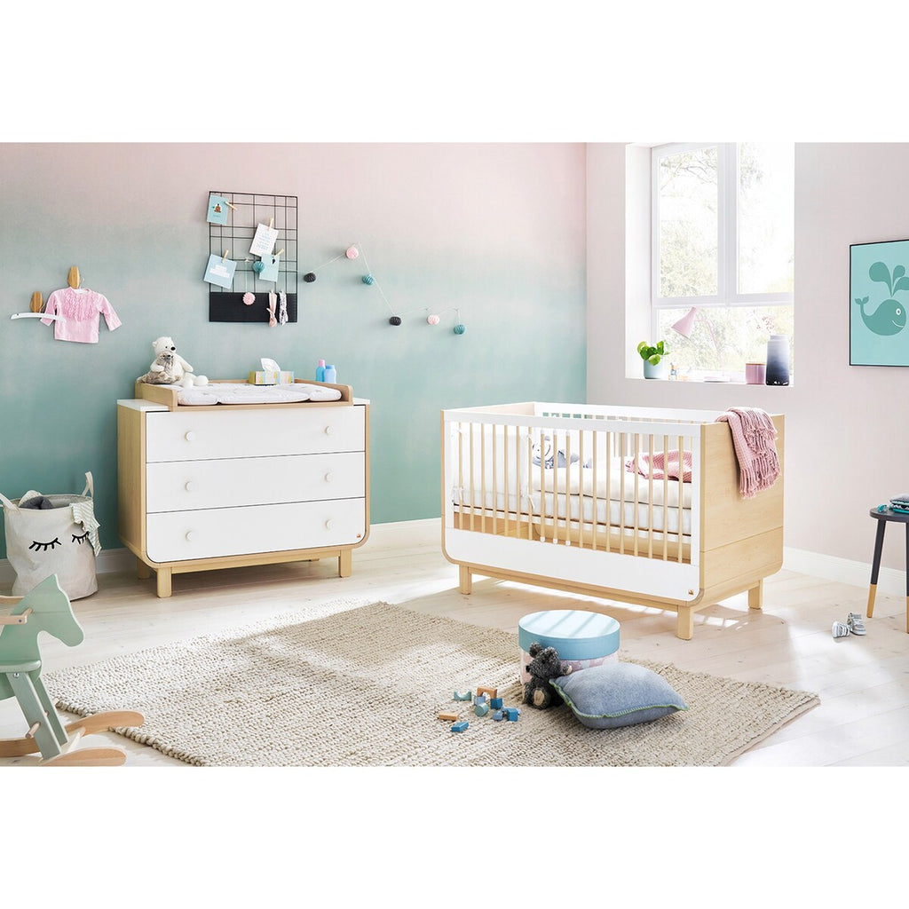 Babyseng og stellekommode Round bred 70x140 cm forfra